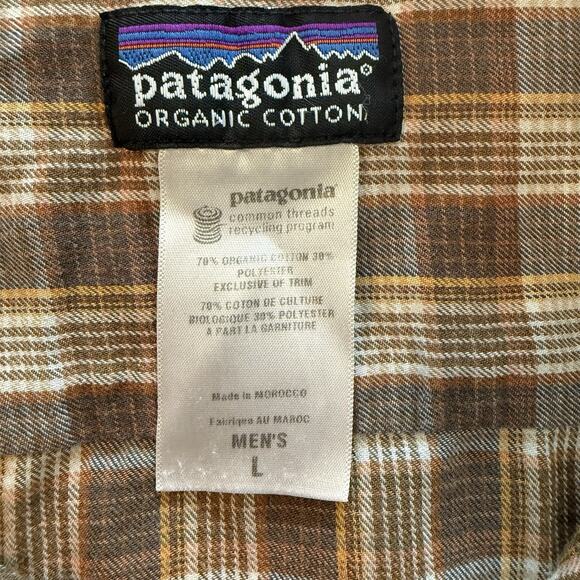 Patagonia Men's LG Brown Plaid Buckshot Shirt Soft Worn Feel Comfy Condition - Picture 8 of 14